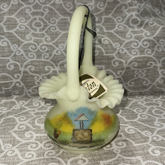 Fenton Art Glass Custard Rooster Well Basket Dane Fredrick?